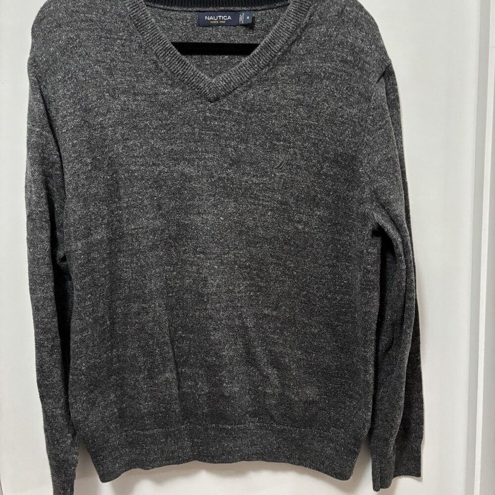 100% cotton Nautica Men’s Med Sweater Gray V Neck Lightweight Pullover